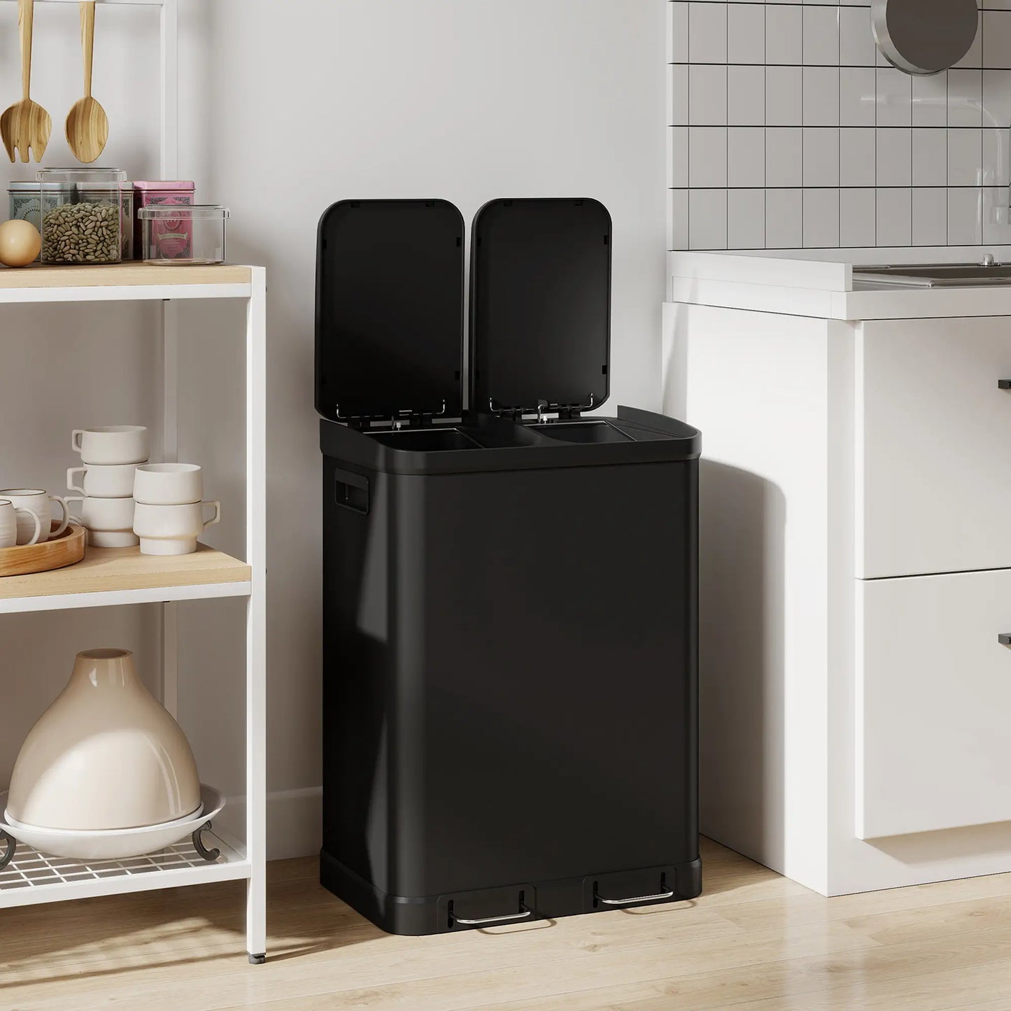 Kitchen Garbage Bin, 2 x 7.9 Gal, Soft-Close With Removable Buckets, Black Small Kitchen Appliances at Gallery Canada