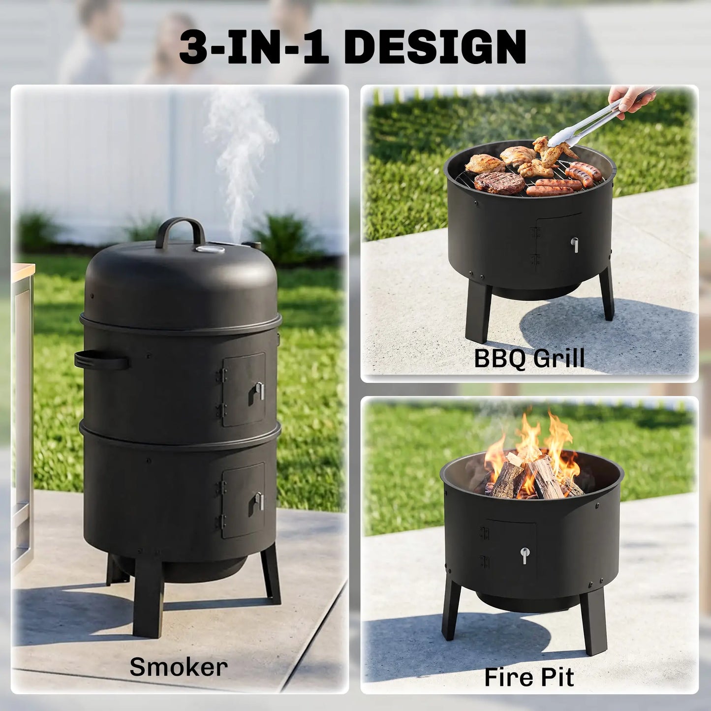 Vertical Charcoal Smoker, 2 Grill Grates, Thermometer, Vents, 2 Doors, Charcoal Charcoal BBQ Grils at Gallery Canada