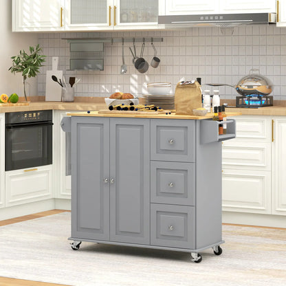 Kitchen Island on Wheels, Drop Leaf Cart with Drawers, Grey Kitchen Islands & Kitchen Carts at Gallery Canada