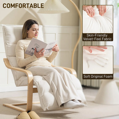 Accent Chair, Velvet Upholstered Living Room Chair with Footrest, Wood Frame, Cream White Accent Chairs at Gallery Canada