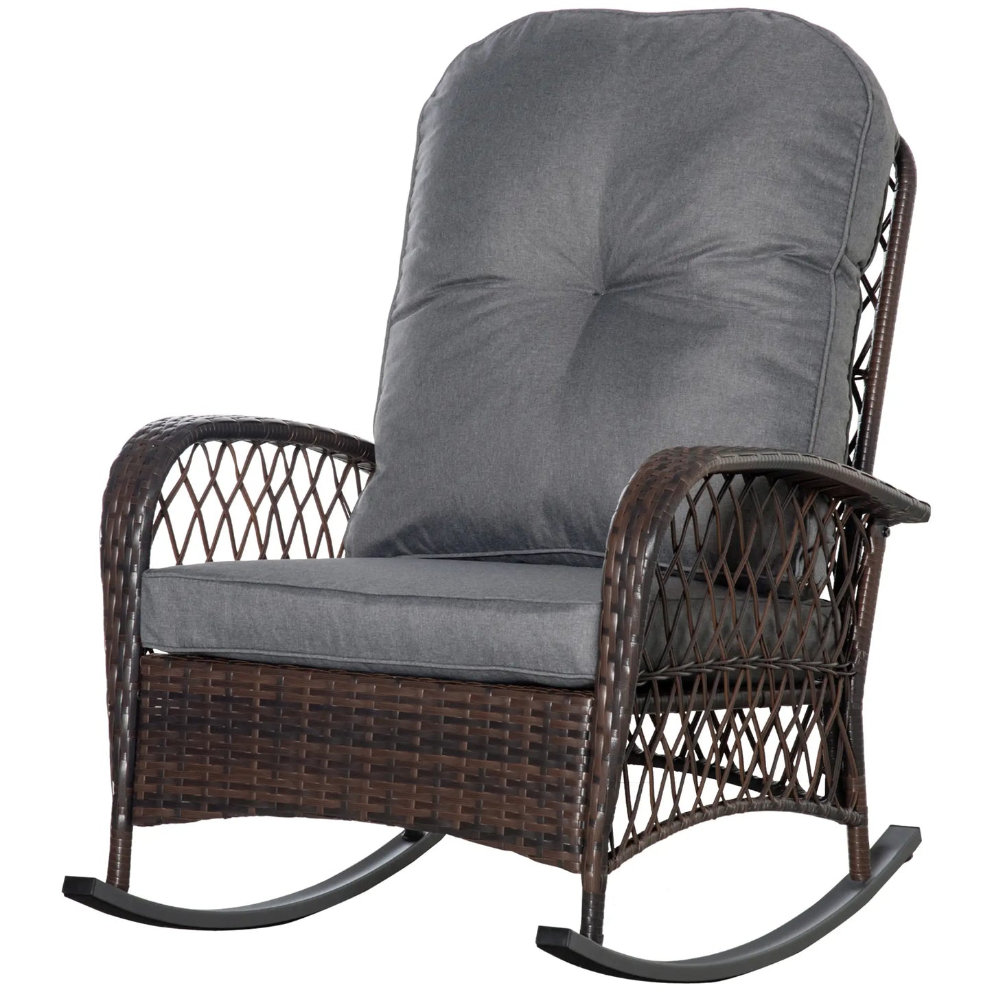 Rattan Rocking Chair, Outdoor Wicker Patio Rocker with Cushions, Grey Outdoor Rocking Chairs at Gallery Canada