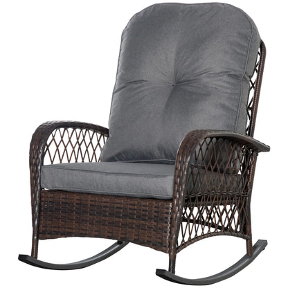 Rattan Rocking Chair, Outdoor Wicker Patio Rocker with Cushions, Grey Outdoor Rocking Chairs at Gallery Canada