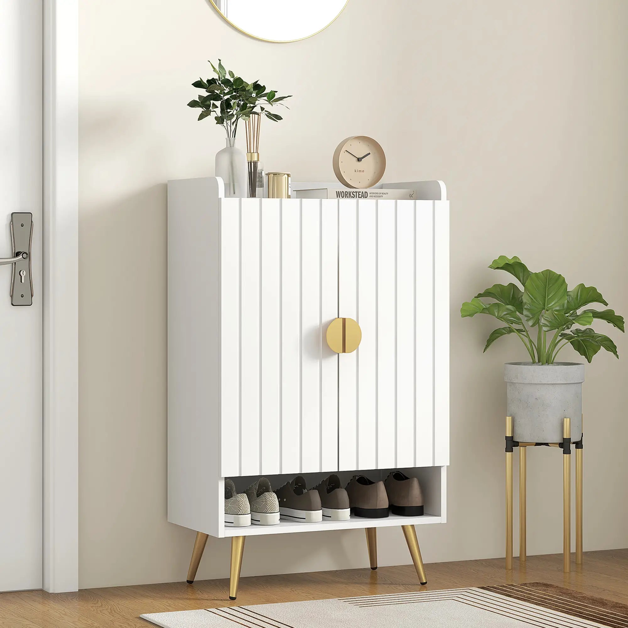 Narrow Shoe Storage Cabinet, Adjustable Shelves for 15 Pairs, White Shoe Storage Cabinets & Racks at Gallery Canada