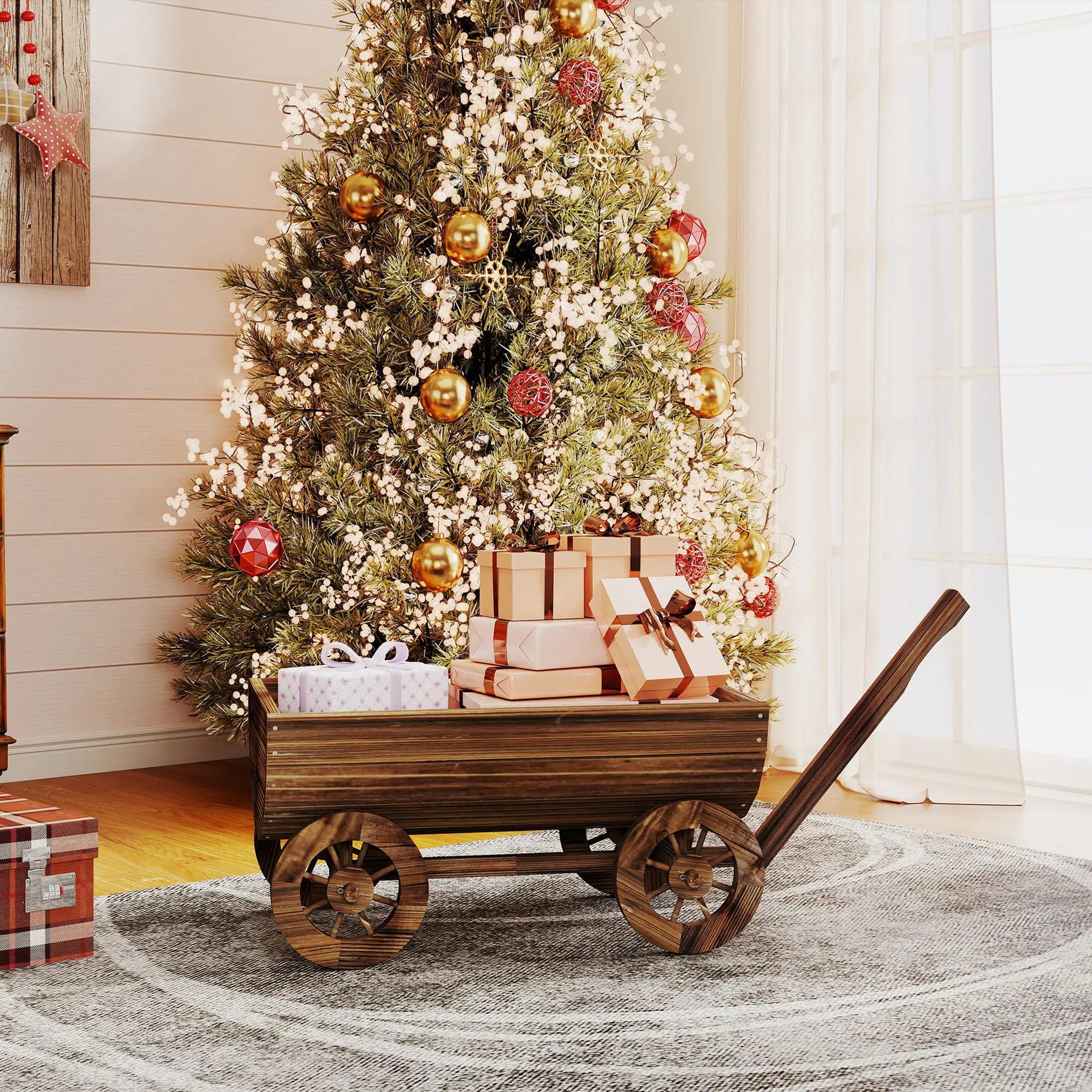 Wooden Wagon Planter Box, Mobile Garden Planter With 4 Wheels Raised Garden Beds at Gallery Canada