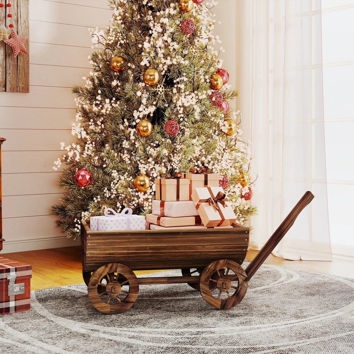 Wooden Wagon Planter Box, Mobile Garden Planter With 4 Wheels Raised Garden Beds at Gallery Canada