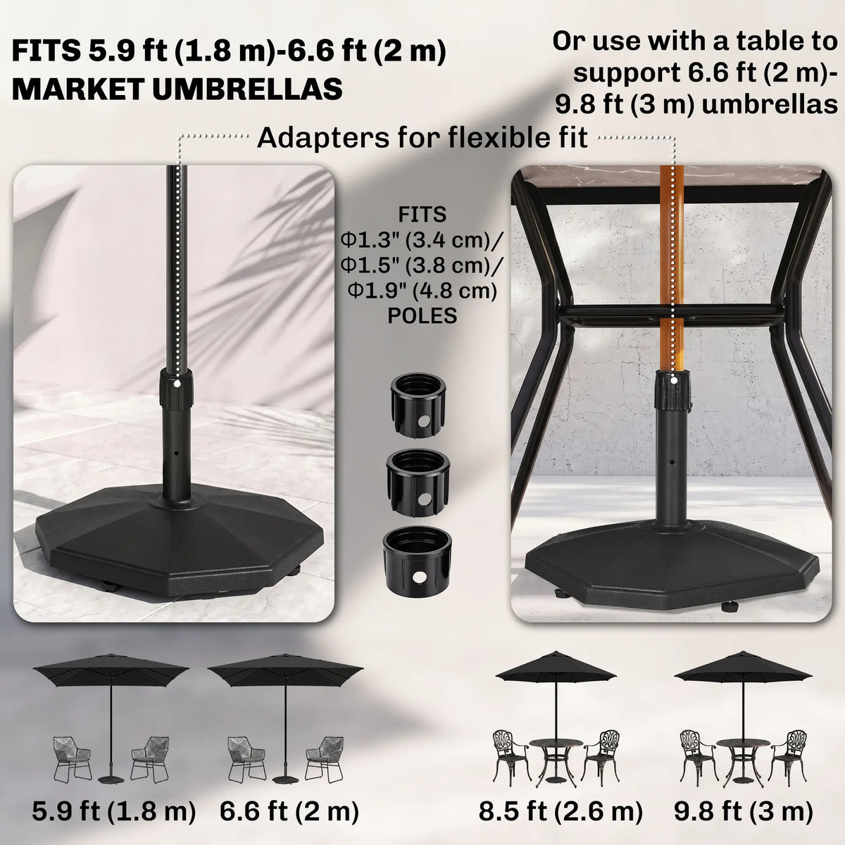 48lbs Concrete Umbrella Base, Outdoor Stand for Lawn, Deck, Garden, Black Umbrella Bases at Gallery Canada