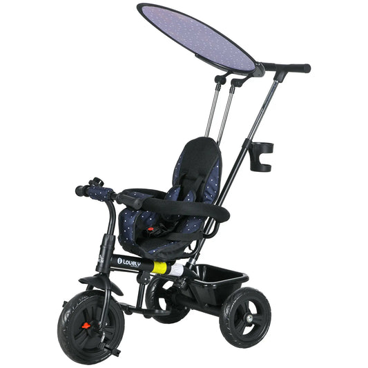 6 in 1 Kids Tricycle, Removable Handlebar, Canopy, Navy Blue Tricycles for Kids Navy Blue at Gallery Canada