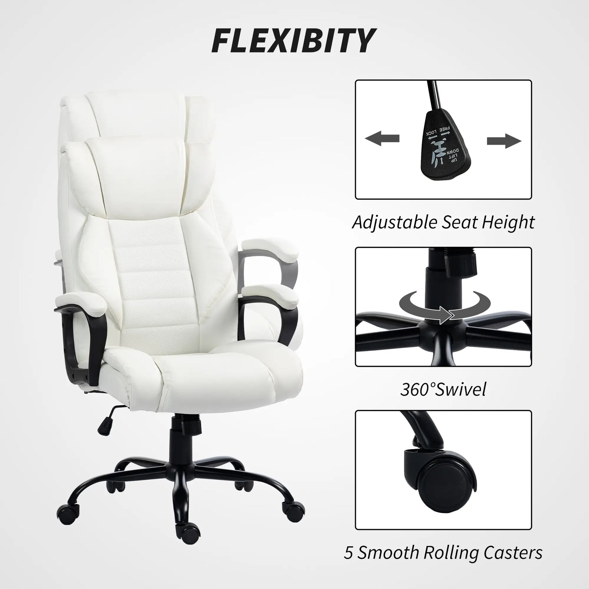 Massage Office Chair, High Back Executive, 6-Point Vibration, Adjustable Height, White Massage Chairs at Gallery Canada