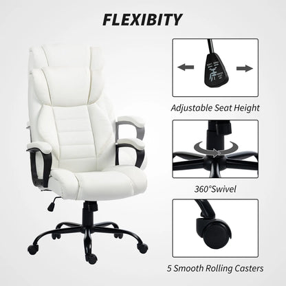 Massage Office Chair, High Back Executive, 6-Point Vibration, Adjustable Height, White Massage Chairs at Gallery Canada