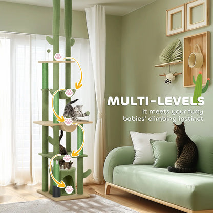 89"-100" Cat Tree Tower for Large Cats, Scratching Posts, Grooming Brush, Green Floor to Ceiling Cat Trees at Gallery Canada