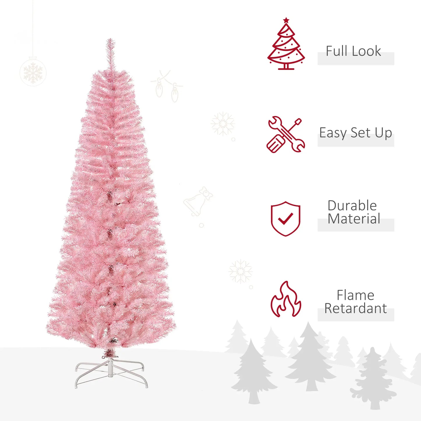 6FT Pop-up Artificial Christmas Tree Holiday Xmas Holiday Pencil Tree Decoration with Automatic Open for Home Party, Pink Artificial Christmas Trees at Gallery Canada