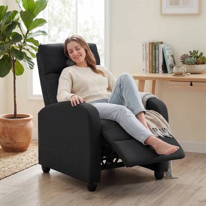 Manual Fabric Recliner Chair, Single Sofa with Padded Seat, Black Single Sofas at Gallery Canada