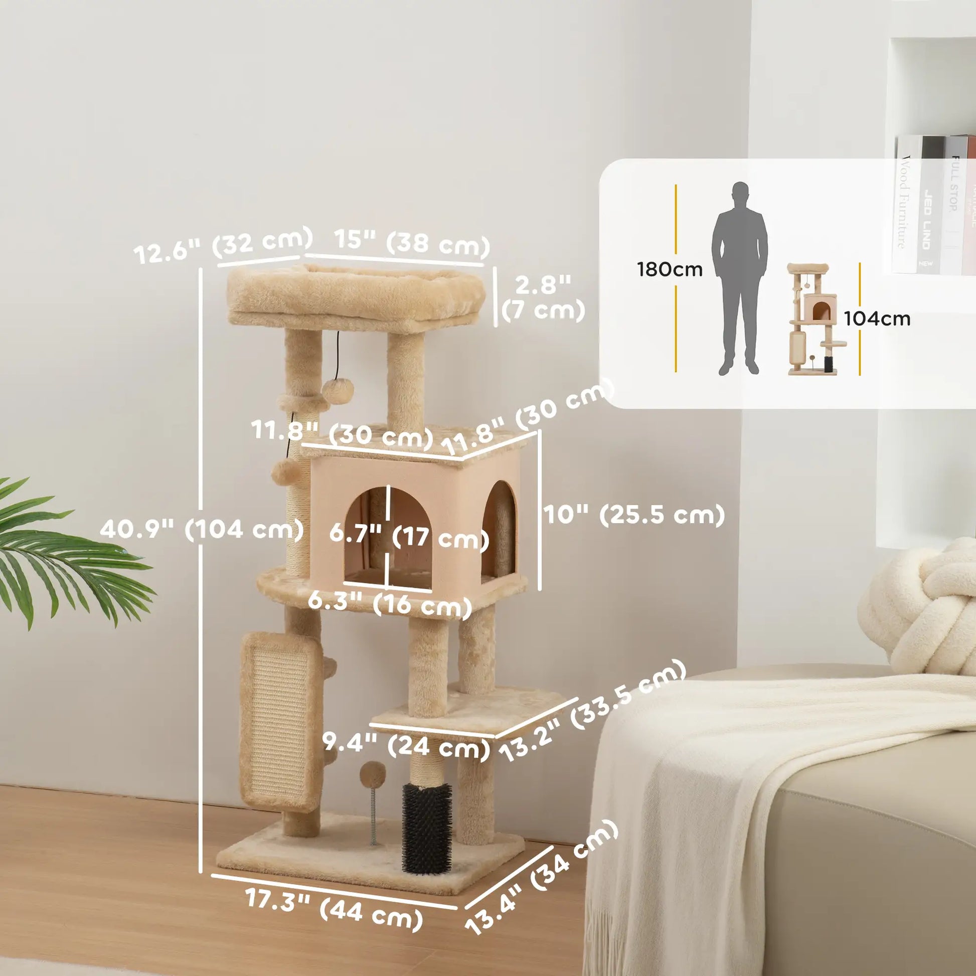 52 Inch Cat Tree with Scratching Posts, Bed, Condo, Grooming Brush Cat Towers at Gallery Canada