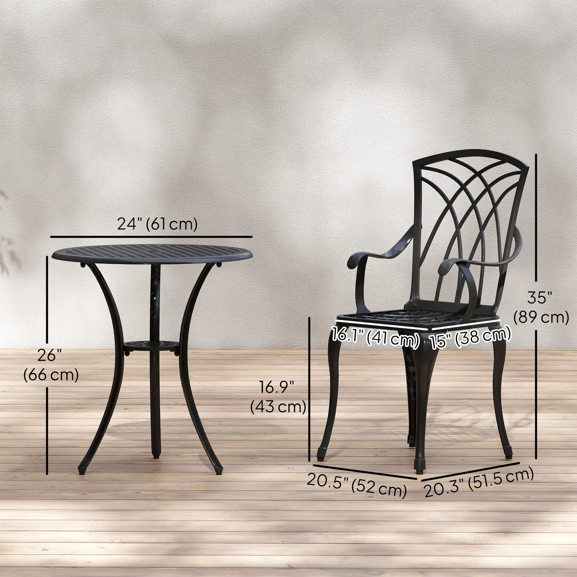 3 Pc Patio Bistro Set, Cast Aluminum, Coffee Table, 2 Armchairs, Brown Bistro Sets at Gallery Canada