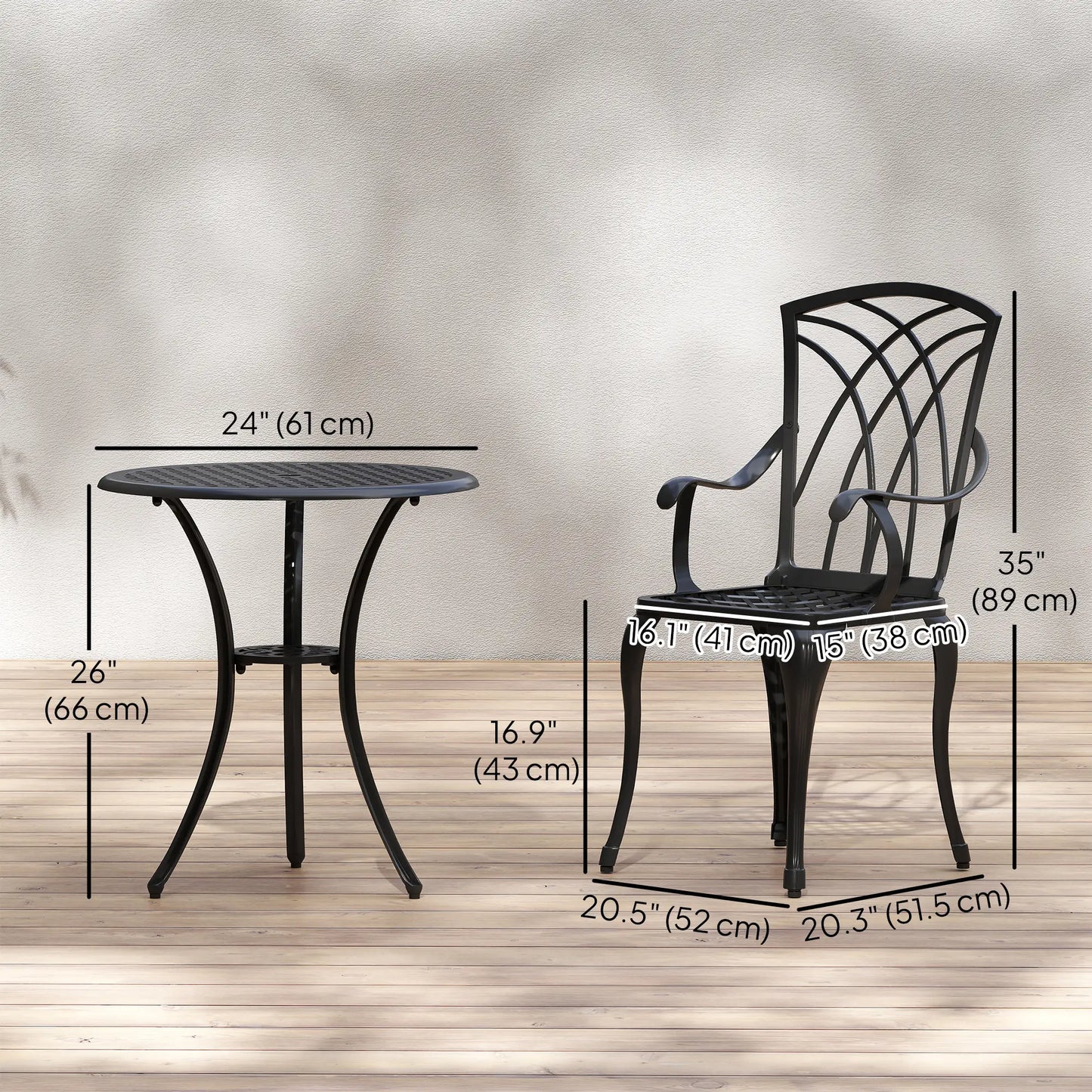 3 Pc Patio Bistro Set, Cast Aluminum, Coffee Table, 2 Armchairs, Brown Bistro Sets at Gallery Canada