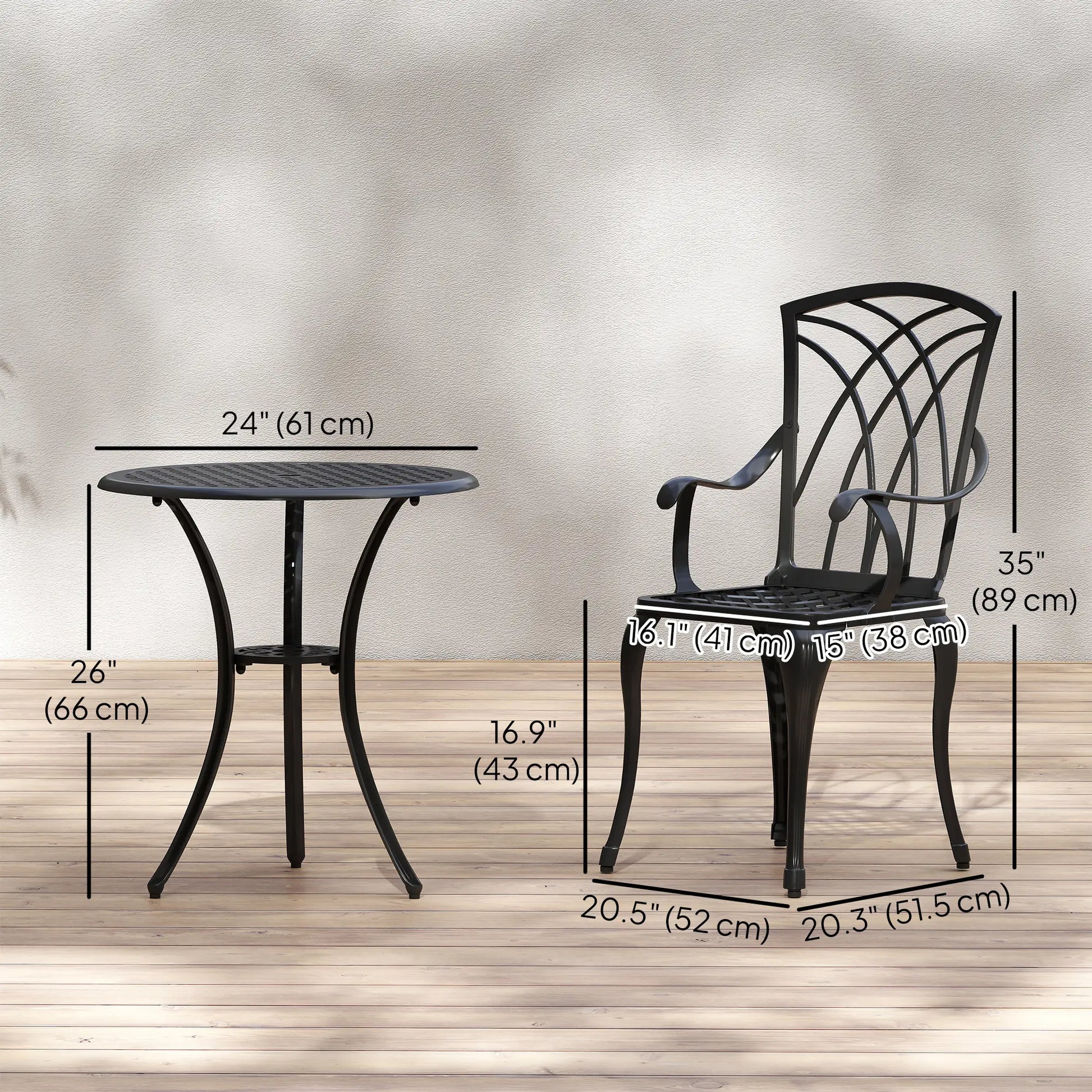 3 Pc Patio Bistro Set, Cast Aluminum, Coffee Table, 2 Armchairs, Brown Bistro Sets at Gallery Canada