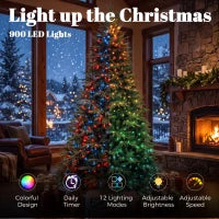Sapin de Noël de 9 pieds, Frasier Grande Fir, conception à charnières, LEDs, télécommande, minuterie