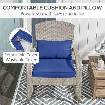 Outdoor Wicker Rocking Chair With Cushion, Dark Blue Patio Chairs at Gallery Canada