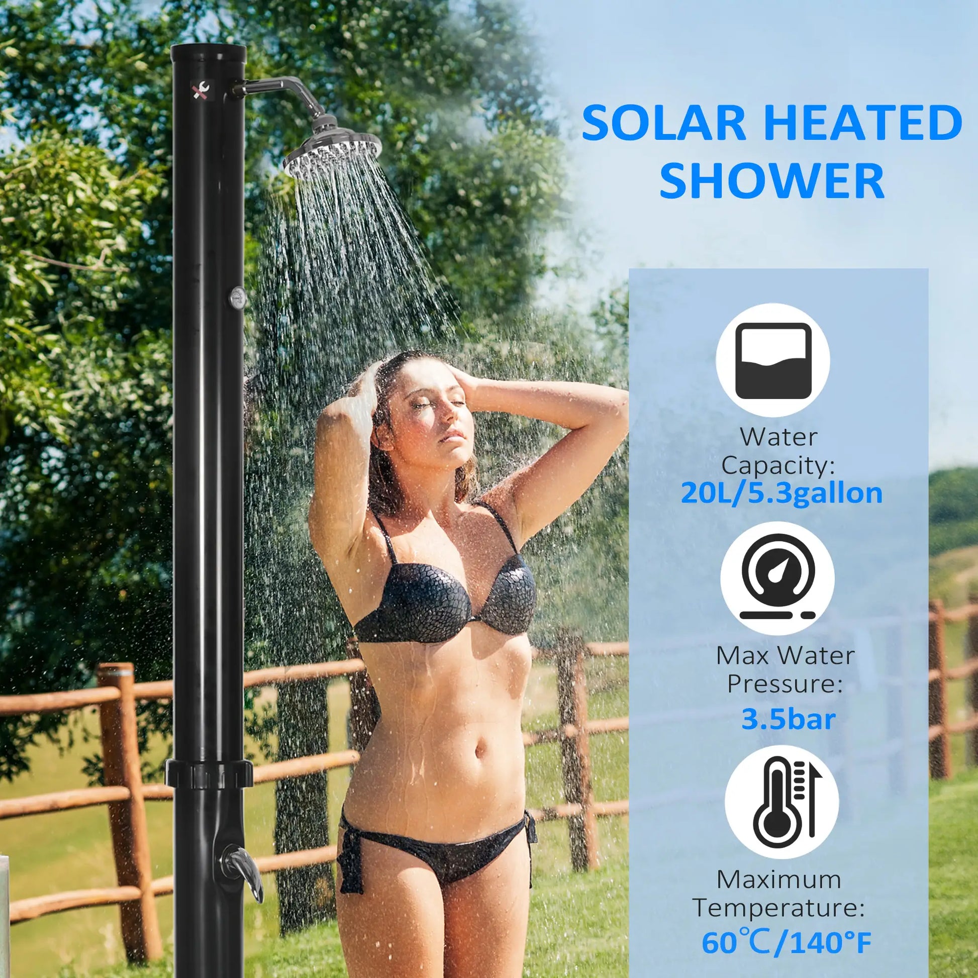 5.3 Gallons Solar Shower, Rotating Rainfall, Temperature Adjustment, Black Outdoor Swimming Pools & Hot Tubs at Gallery Canada