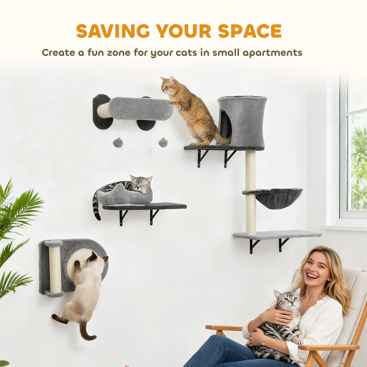 4Pcs Cat Wall Shelves with Scratching Post, Pad, Hammock, Bed Cat Climbing Wall at Gallery Canada