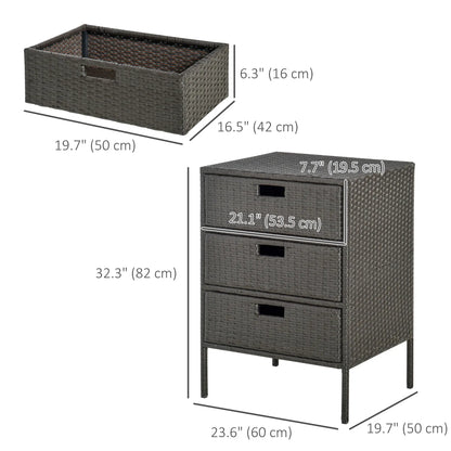 32" Rattan Patio Organizer, 3 Drawers, Outdoor Garden Storage Patio Storage Boxes at Gallery Canada