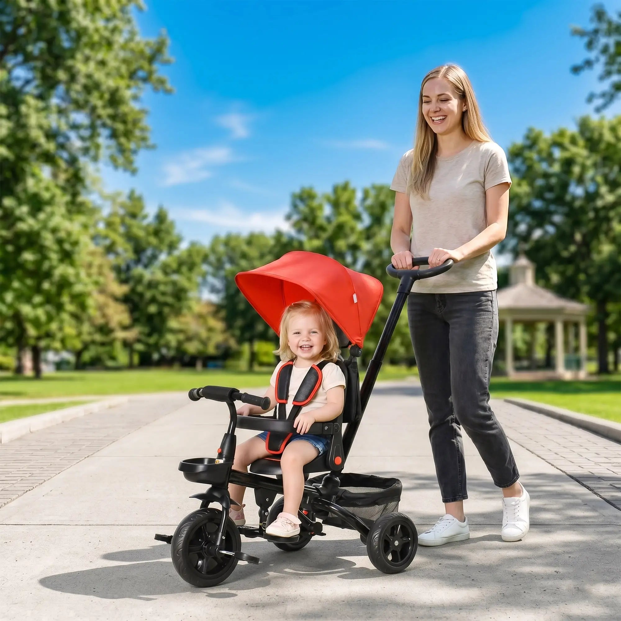 Toddler Tricycle, 4 in 1 Kids Trike, Adjustable Seat, Push Bike, Red Tricycles for Kids at Gallery Canada