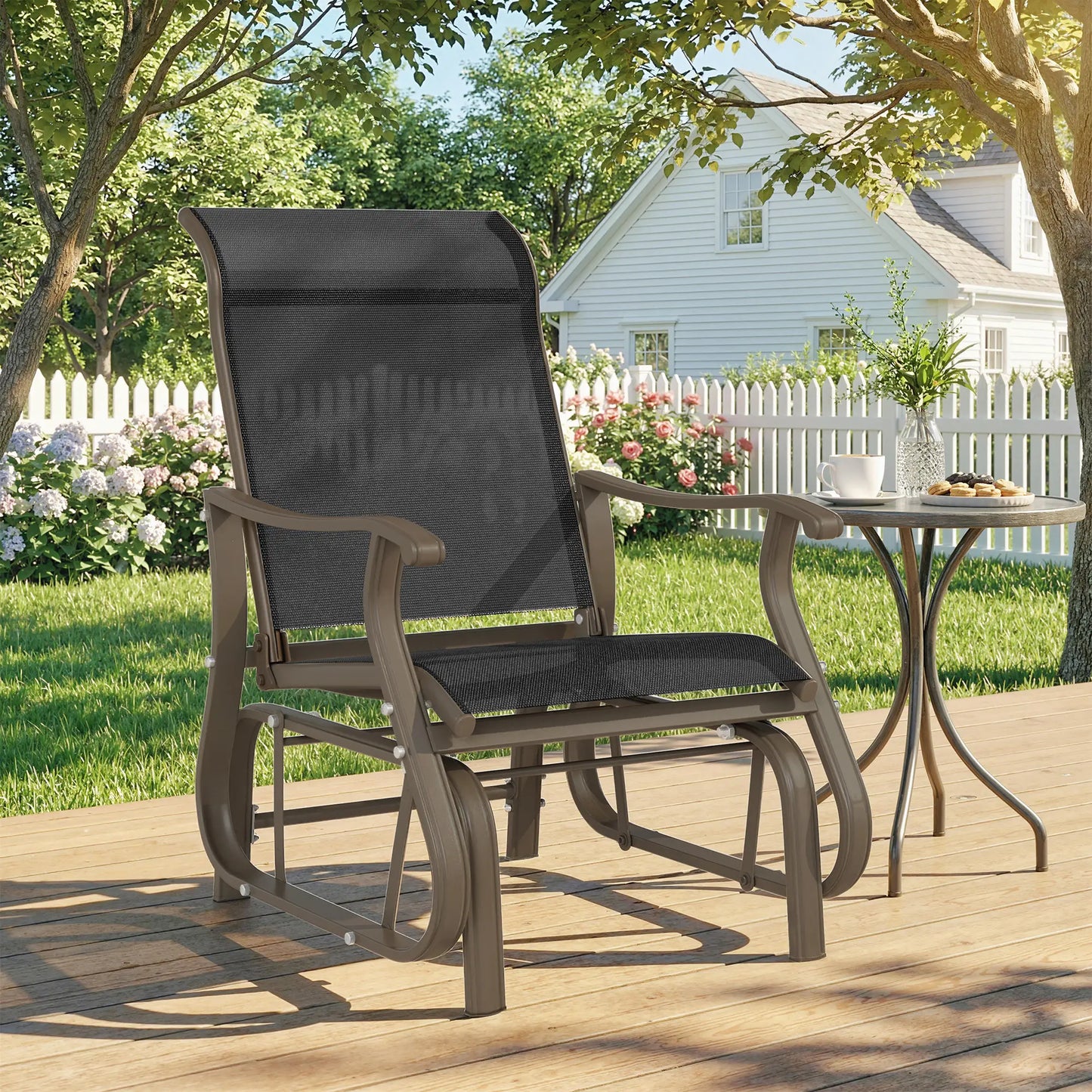 Outdoor Glider Chair, Steel Frame Mesh Fabric, Black Outdoor Gliders at Gallery Canada