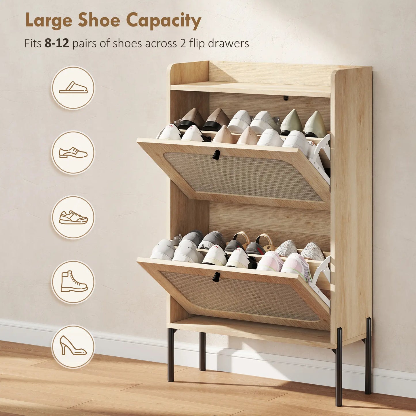 Shoe Cabinet With 2 Flip Drawers, Narrow Oak Storage Shoe Storage Cabinets & Racks at Gallery Canada