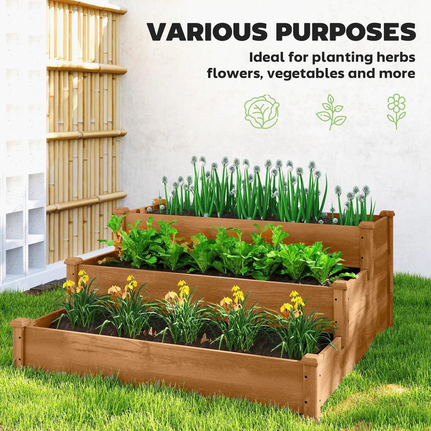 3-Tier Garden Bed Planter Box, 49"x49"x22", Brown Raised Garden Beds at Gallery Canada