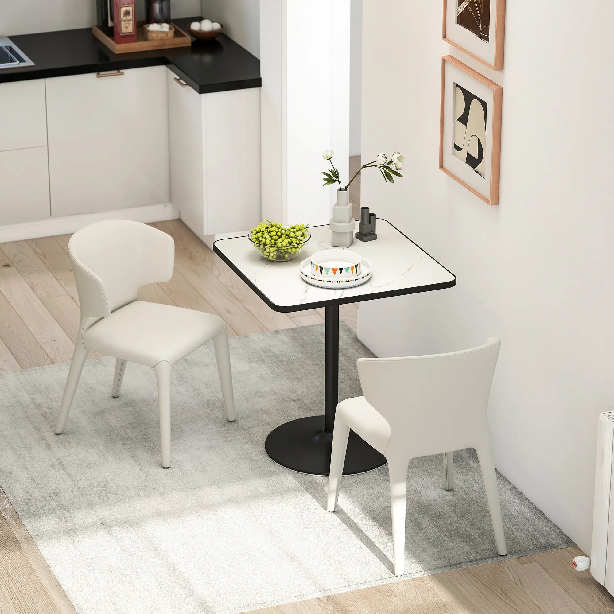 Modern Dining Table For 4, White Marble Effect Tabletop, Round Base, White Dining Tables at Gallery Canada