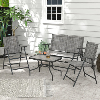 4 Piece Patio Furniture Set, Two Foldable Armchairs, Loveseat, Glass Top Table, Mixed Grey Patio Furniture Sets at Gallery Canada