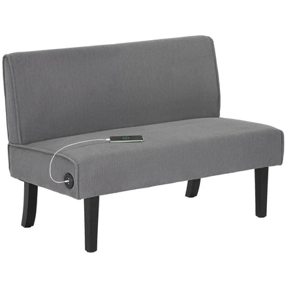 46.5" Loveseat Couch with USB Ports, Corduroy, Wood Legs, Grey 2-Seater Sofas at Gallery Canada