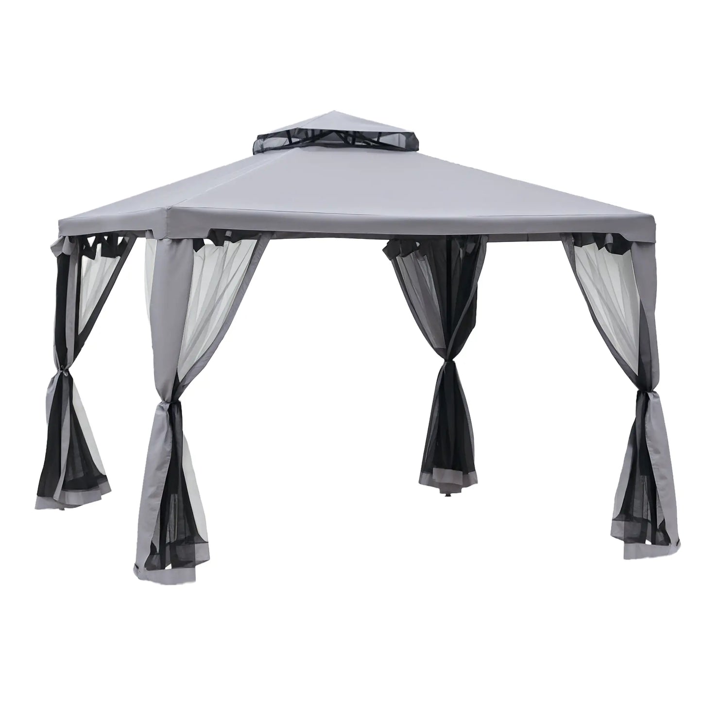 10' x 10' Gazebo, Steel Frame, Mosquito Netting, Grey Gazebos Grey at Gallery Canada