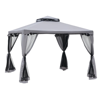10' x 10' Gazebo, Steel Frame, Mosquito Netting, Grey Gazebos Grey at Gallery Canada