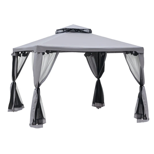 10' x 10' Gazebo, Steel Frame, Mosquito Netting, Grey Gazebos Grey at Gallery Canada