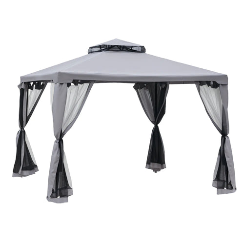 10' x 10' Gazebo, Steel Frame, Mosquito Netting, Grey