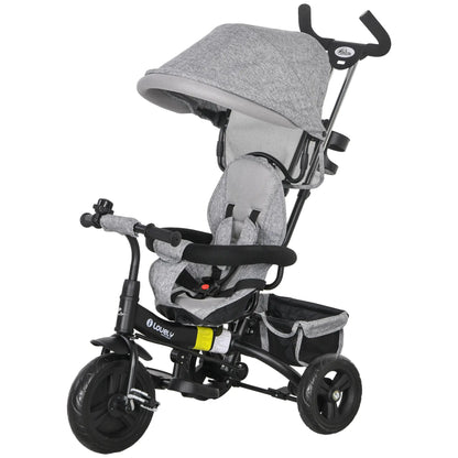 6 in 1 Toddler Tricycle Stroller, Basket, Canopy, 5-Point Harness, 12-60 Months, Grey Tricycles for Kids Grey, Black at Gallery Canada