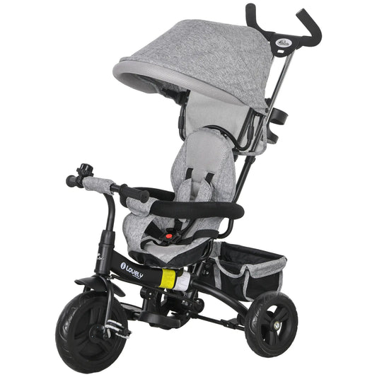 6 in 1 Toddler Tricycle Stroller, Basket, Canopy, 5-Point Harness, 12-60 Months, Grey Tricycles for Kids Grey, Black at Gallery Canada