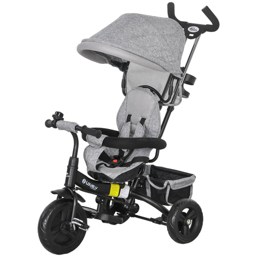6 in 1 Toddler Tricycle Stroller, Basket, Canopy, 5-Point Harness, 12-60 Months, Grey