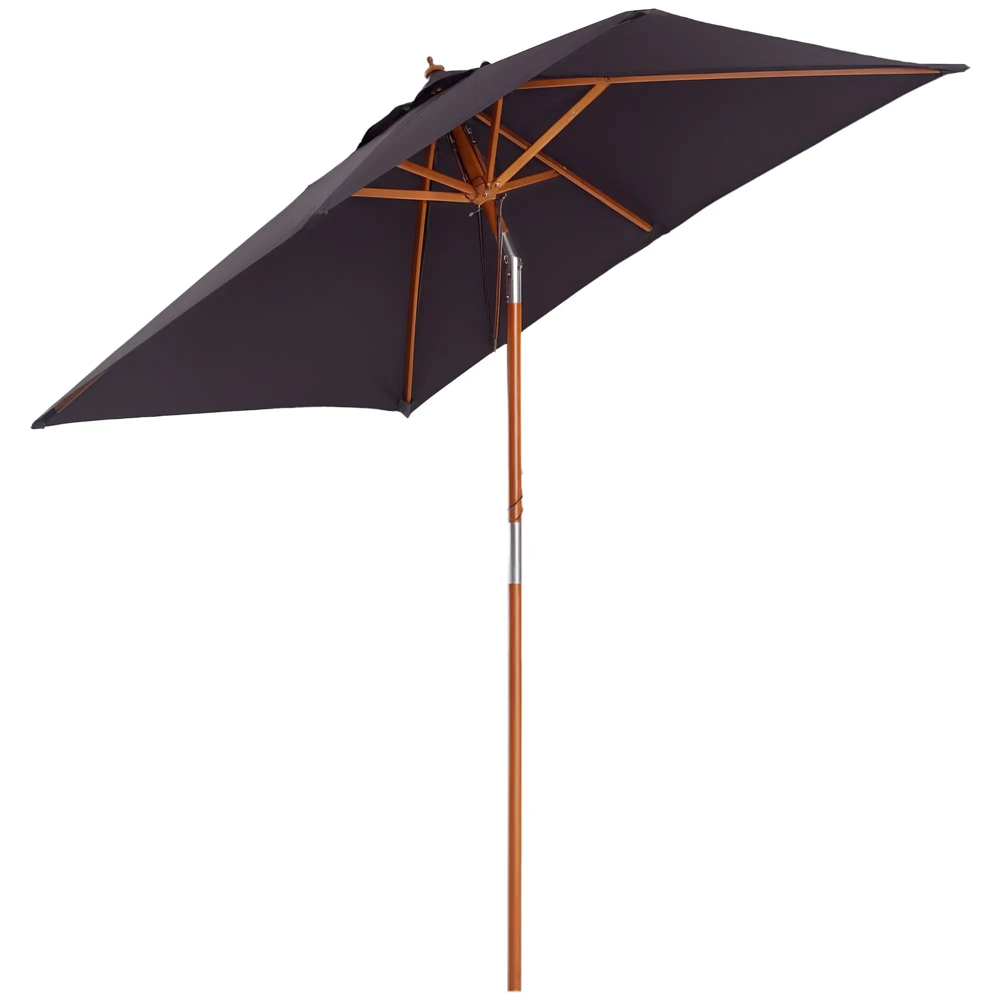 6.6x5ft Square Market Parasol, Wooden Patio Umbrella, Tilt Mechanism, 6 Bamboo Ribs, Dark Grey Sun Umbrellas at Gallery Canada