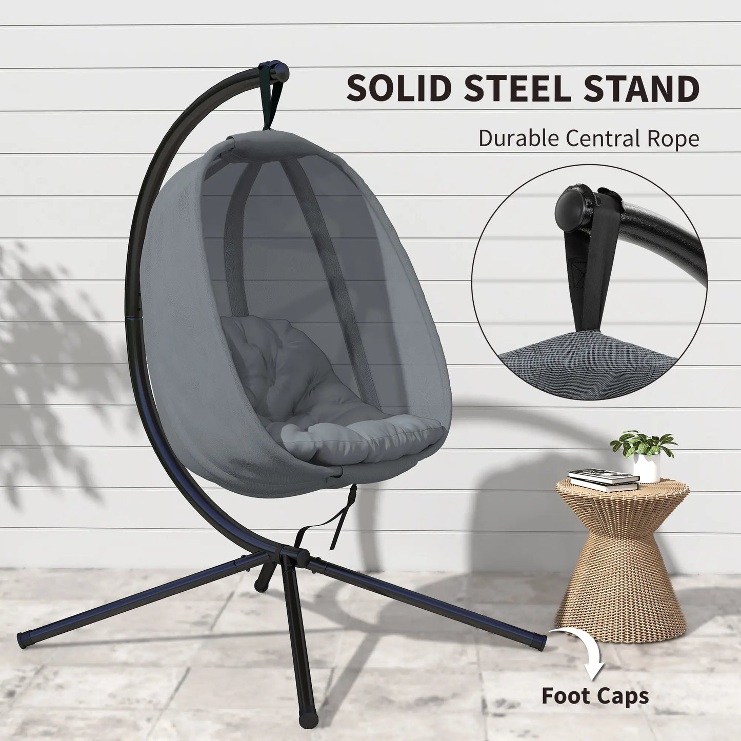Hanging Egg Chair, Outdoor Swing with Stand, Folding Basket, Grey Patio Swings with Stand at Gallery Canada