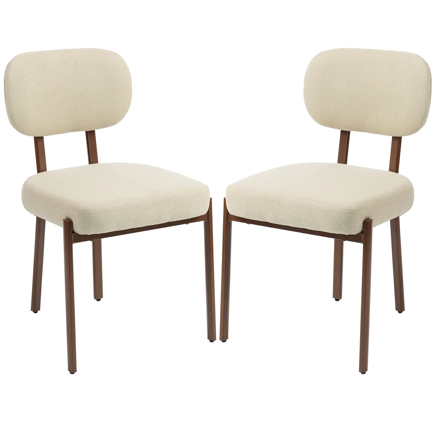 Upholstered Linen Fabric Kitchen Chairs, Modern Dining Chairs Set of 2 with Metal Legs, Beige