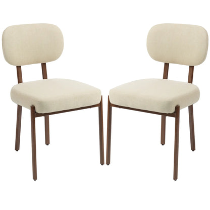 Upholstered Linen Fabric Kitchen Chairs, Modern Dining Chairs Set of 2 with Metal Legs, Beige