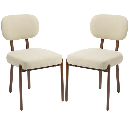 Upholstered Linen Fabric Kitchen Chairs, Modern Dining Chairs Set of 2 with Metal Legs, Beige Dining Chairs Beige, Dark Brown at Gallery Canada