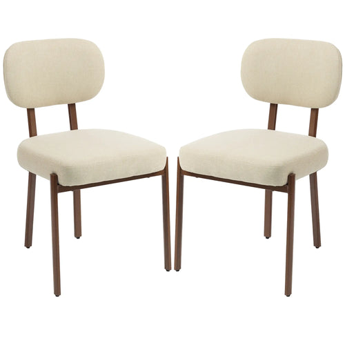 Upholstered Linen Fabric Kitchen Chairs, Modern Dining Chairs Set of 2 with Metal Legs, Beige