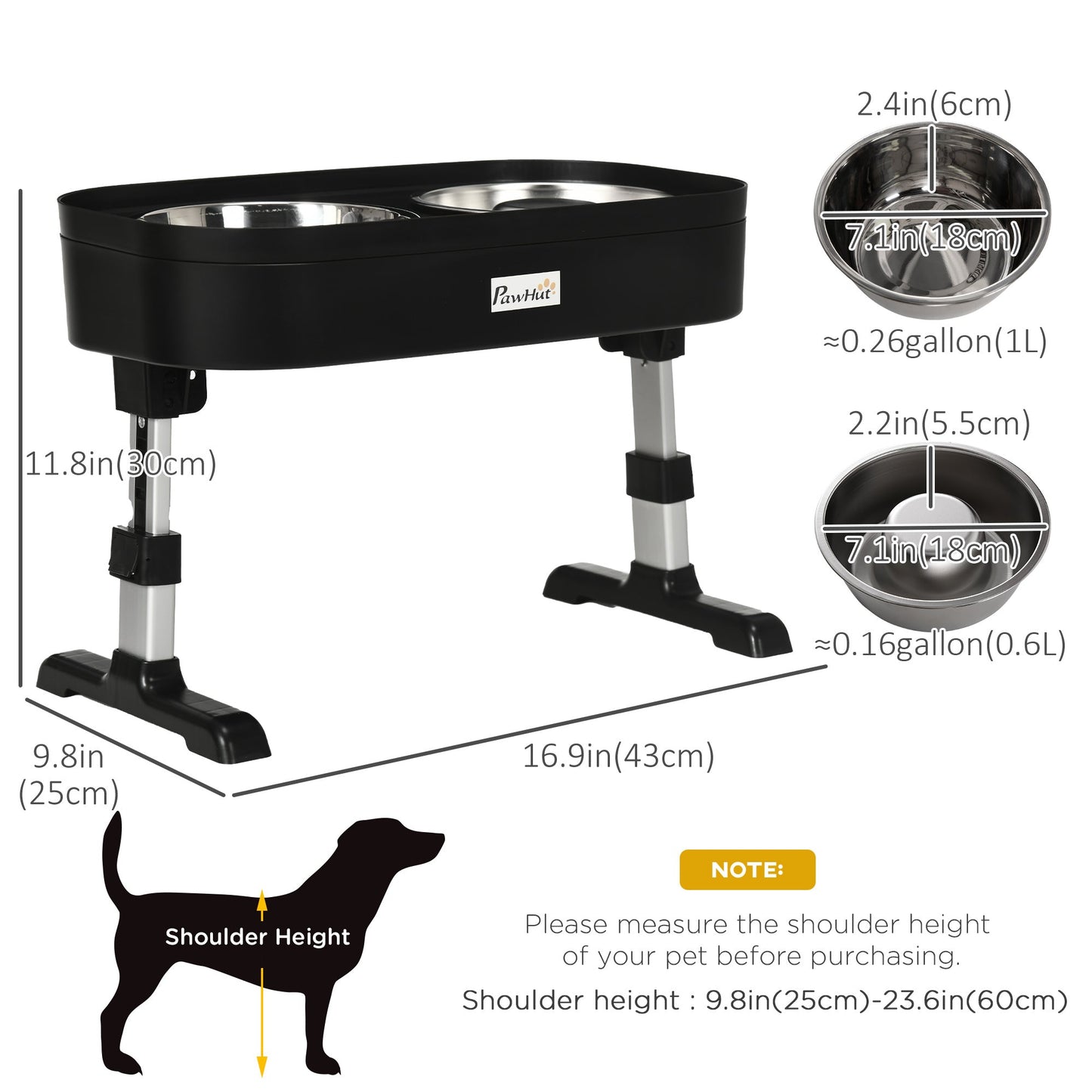 Pet Feeder, 4 Adjustable Heights Elevated Dog Bowls with Slower Feeder, Stainless Steel Food and Water Bowls, Raised Edge and Food Collection Hole at Gallery Canada