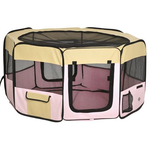 49-Inch Large Pet Playpen, Portable Dog Cat Cage, Carry Bag, Pink