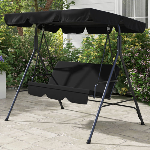 3-Seater Outdoor Porch Swing, Adjustable Canopy, Black