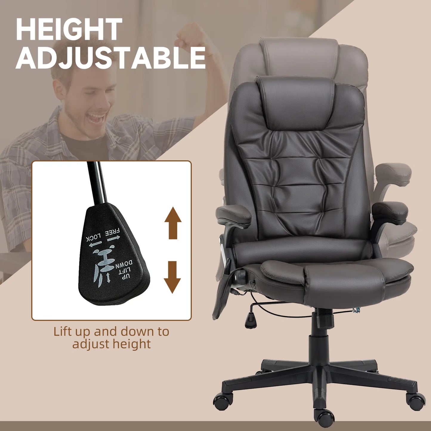Heated Ergonomic Massage Swivel Office Chair, High Back Faux Leather, Brown Massage Chairs at Gallery Canada