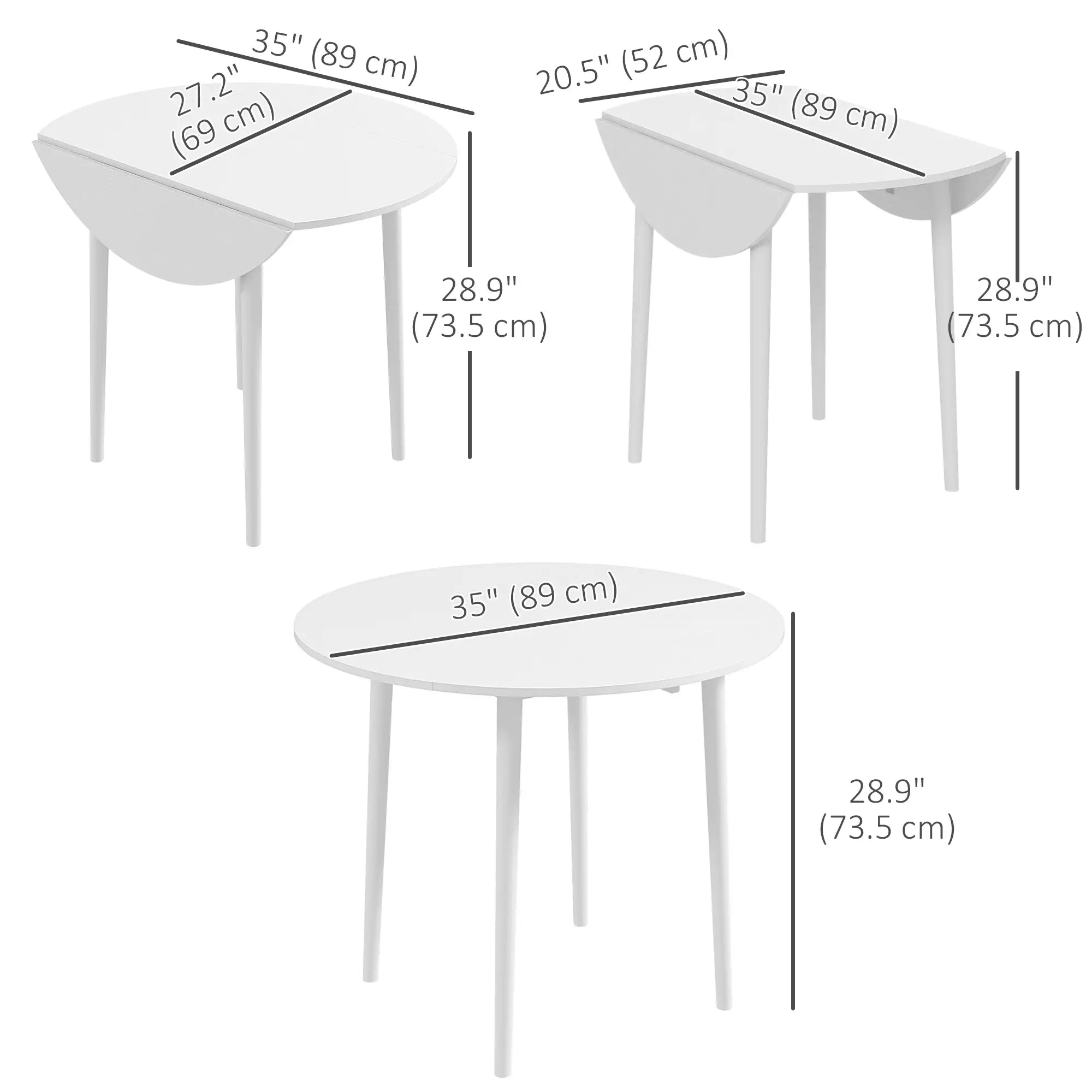 Folding Dining Table, Round Drop Leaf Kitchen Table, Distressed White, White Dining Tables at Gallery Canada